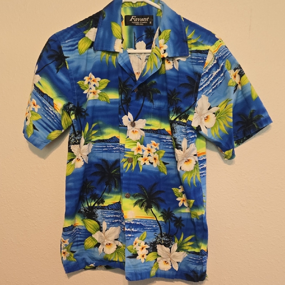 Men's Blue Hawaiian Casual Button Down Shirt